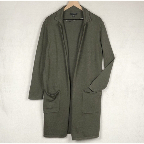 BANANA REPUBLIC Open Front Long Duster Cardigan Sweater Sz M‎ Green Minimalist - Picture 1 of 9
